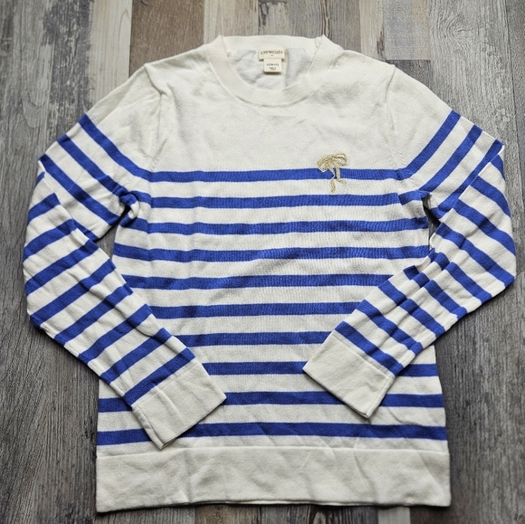 CrewCuts Girl's Striped Sweater With Embroider Bow Size Large Blue White Gold - Picture 1 of 6